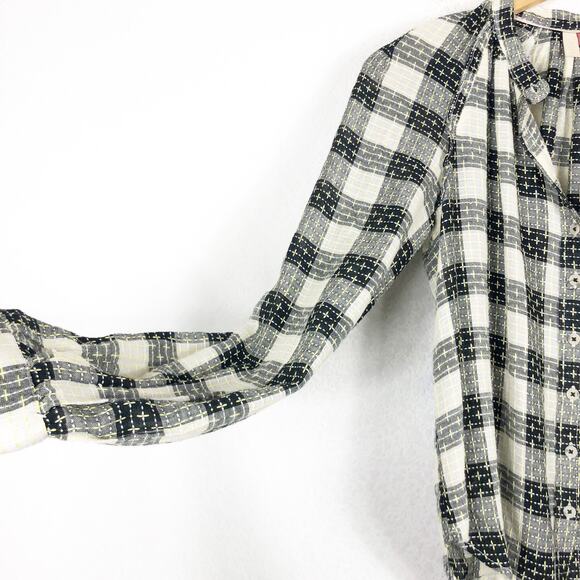 Anthropologie Pilcro Breezy Plaid Buttondown Top XS Check Textured Long Sleeve - Picture 9 of 13